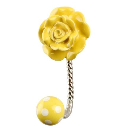 Yellow Flower Ceramic Wall Hook in Silver Fitting